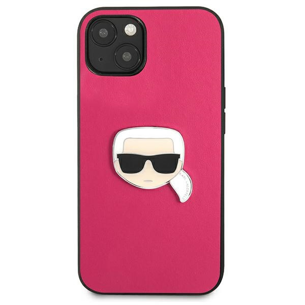 Etui KARL LAGERFELD Apple iPhone 13 Mini Leather Ikonik Karl`s Head Metal Różowy Hardcase